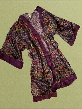 Sheer Floral Purple Kimono Robe - Women's Intimates
